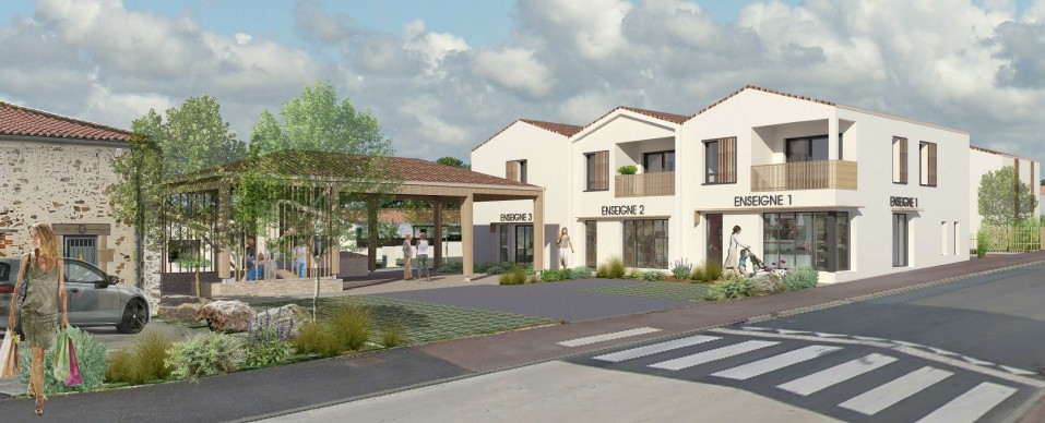 Construction de 7 maisons individuelles, un collectif composé de 3 cellules commerciales au RDC et de 3 logements en R+1 ainsi que d’un halle multi-usage – SAINTE FLAIVES DES LOUPS (85)